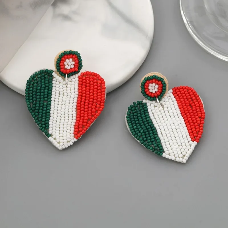 

Beaded earrings Heart Every country Flag Gradient color Fabric art Hand knitting Bohemia Design Alloy Tide Rice bead earrings