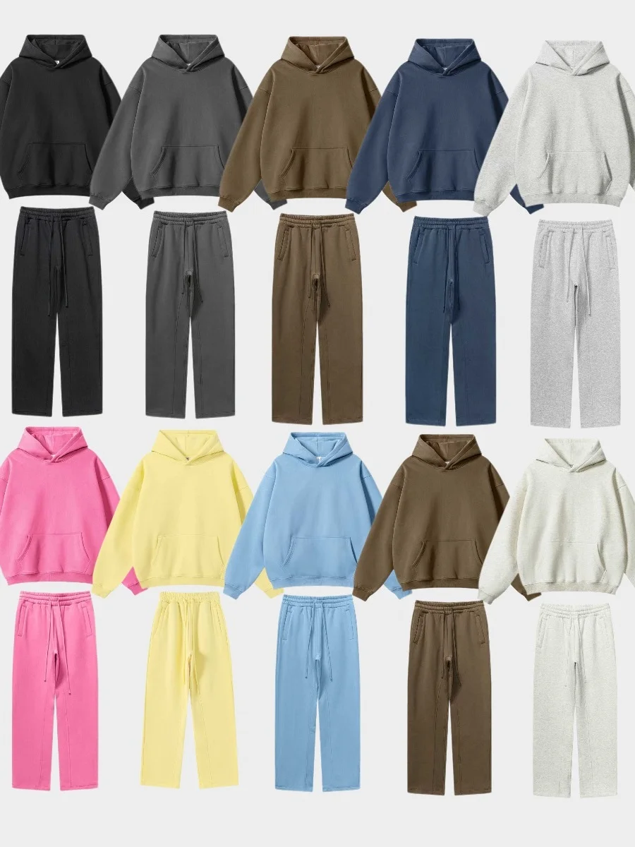 

Autumn Winter Casual Hooded Fce Lined Sweatirt Pants Set Loose Fit Warm Couple Trasuit Women's Sle Long Sve Long ...