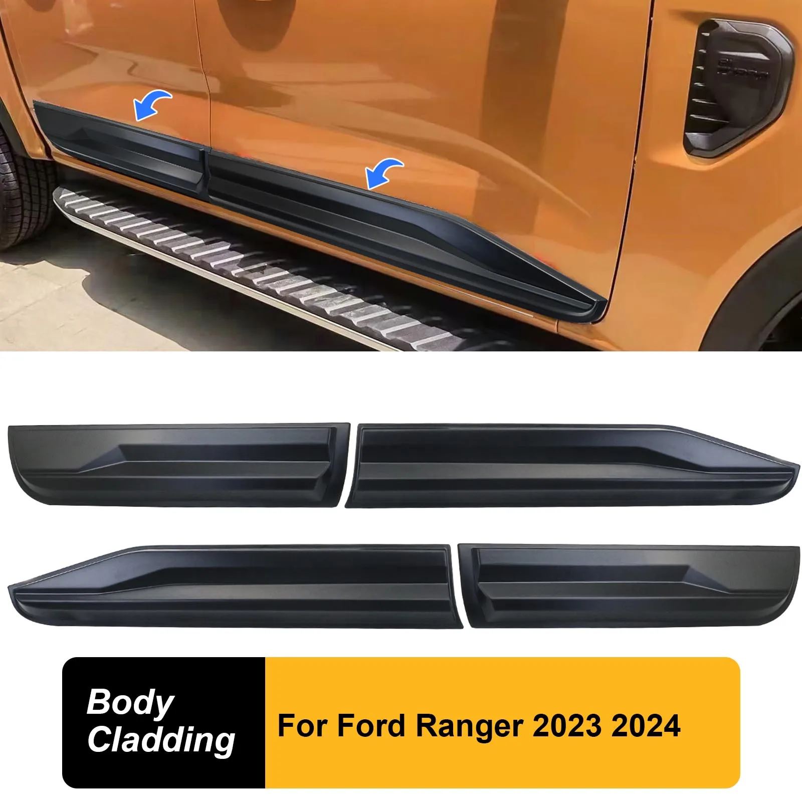 Body Cladding Exterior Slim Side Door Trim Molding Guard For Ford Ranger Raptor T9 2023 2024 4X4 Next Gen Car Accessories