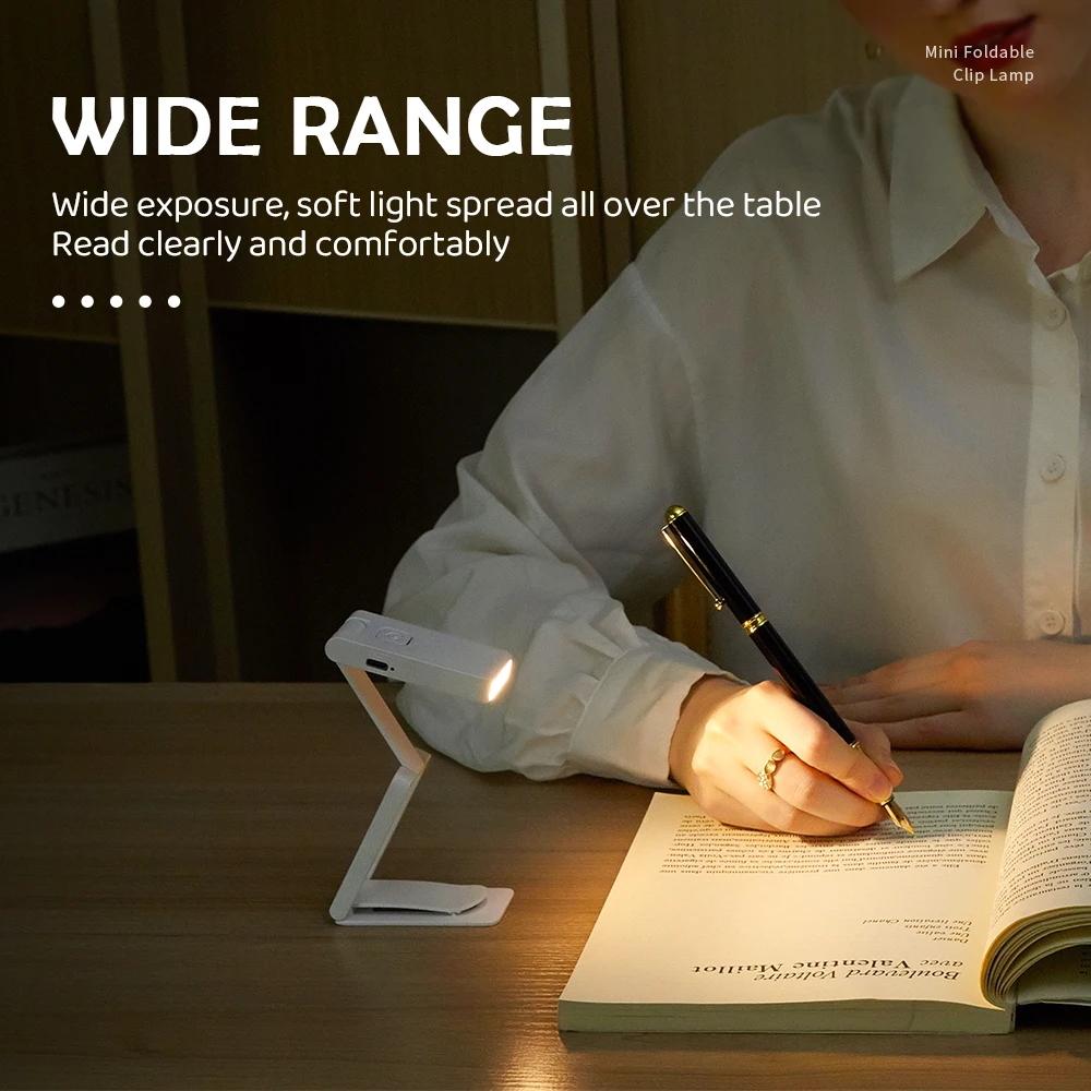 C5 LED Book Clip Lamp Reading Rechargeable Eye Protection Foldable Night Light 3 Brightness Dimmable Reading Light Room Decor