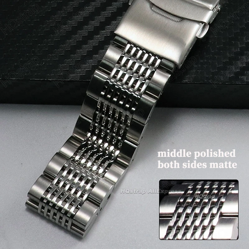 Solid Steel Strap 18mm 20mm 22mm 24mm for Seiko Watch Band for Water Ghost Bracelet Double Press Folding Buckle Wristband Luxury