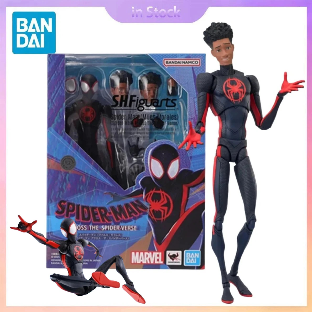 

In Stock Original Bandai Genuine SHF Spider Miles Morales Spider Man Anime Collection Action Figure Model Kits Gift for Boy girl