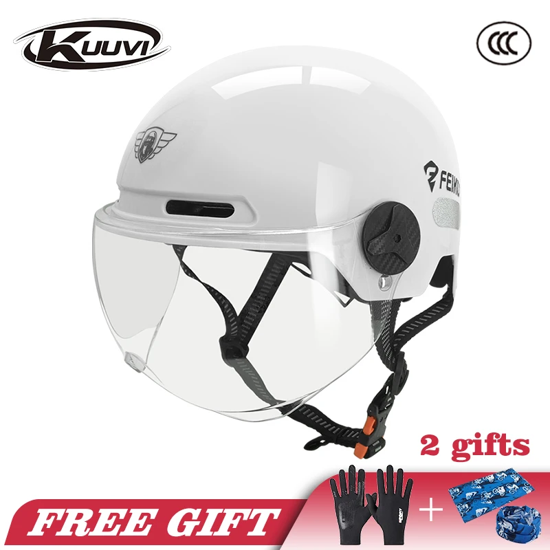 

KUUVI Half Face Helmet Safety Lightweight Open Face Electric Motorcycle Helmets for Adult with Sunscreen Safety