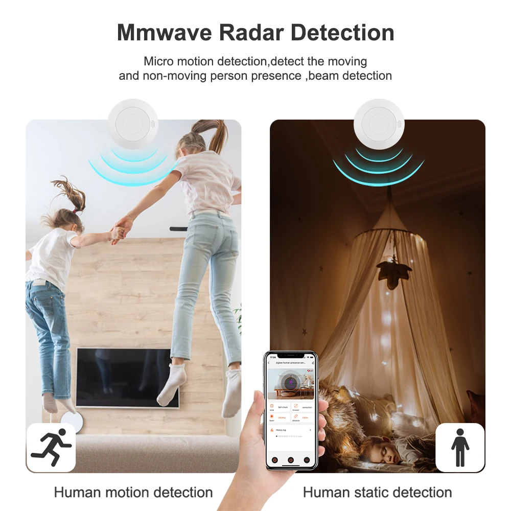 Zigbee-Sensor de presencia de Radar MmWave humano, Detector de movimiento Tuya, interruptor de luz, detección de luminosidad con relé, 5,8G