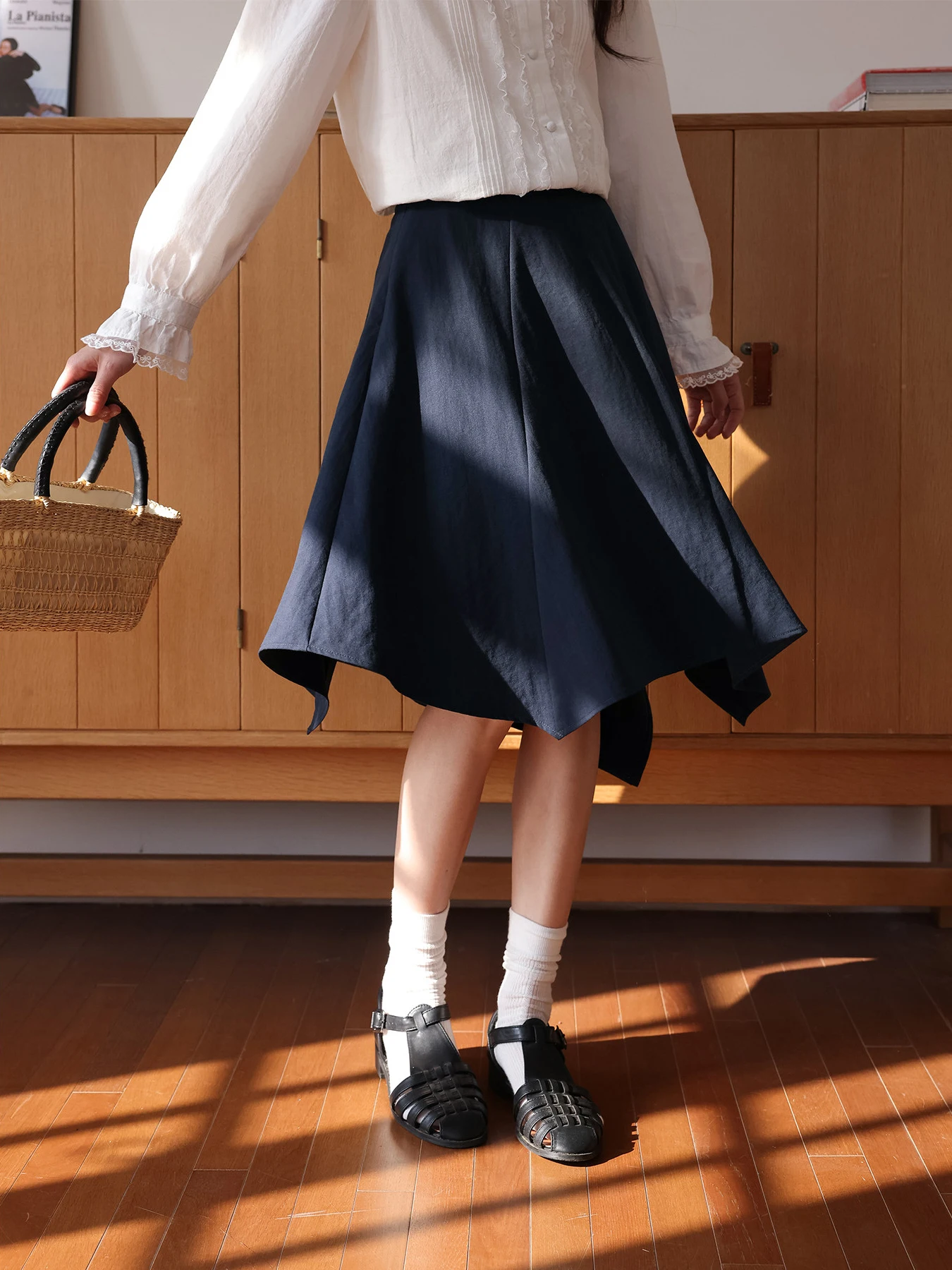 

High Waist A-Line Skirt Deconstructed Skirt Blue Color Commuter Style Breathable Skin-Friendly with Park South Road