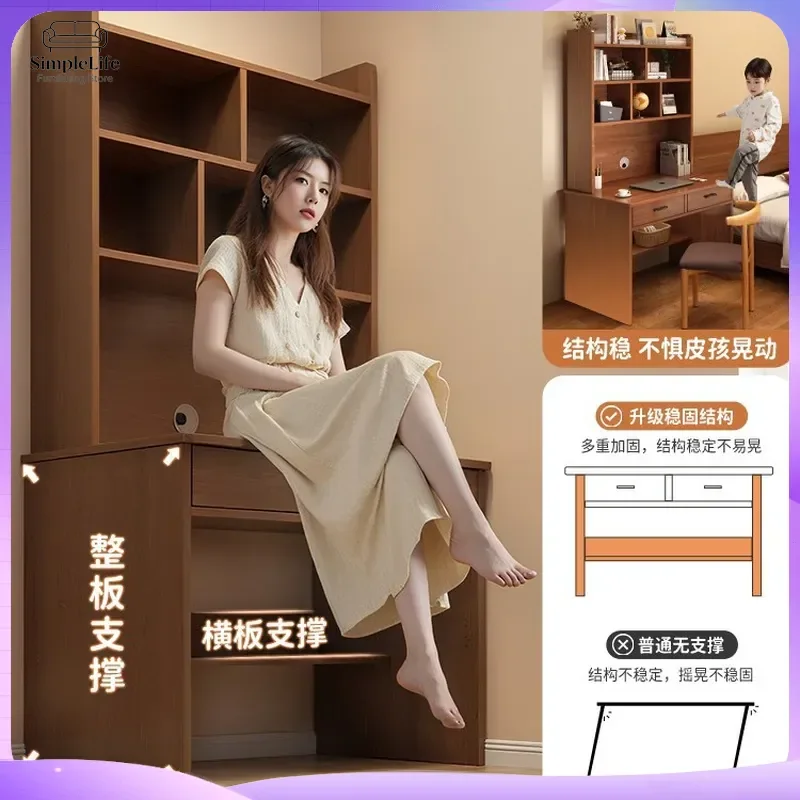 Computer Desk with Bookshelf Integrated Study Table for Students Home Office Bedroom Wall Mounted Narrow Writing Desk for