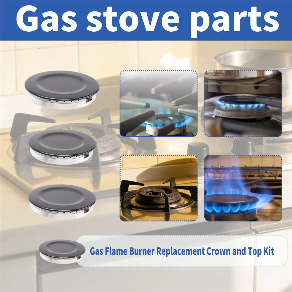 howhow Universal Burner Crown Flame Cap Oven Cooker Hob Gas for CDA,Flame Burner Cap Crown Fits All Between Sizes Concave