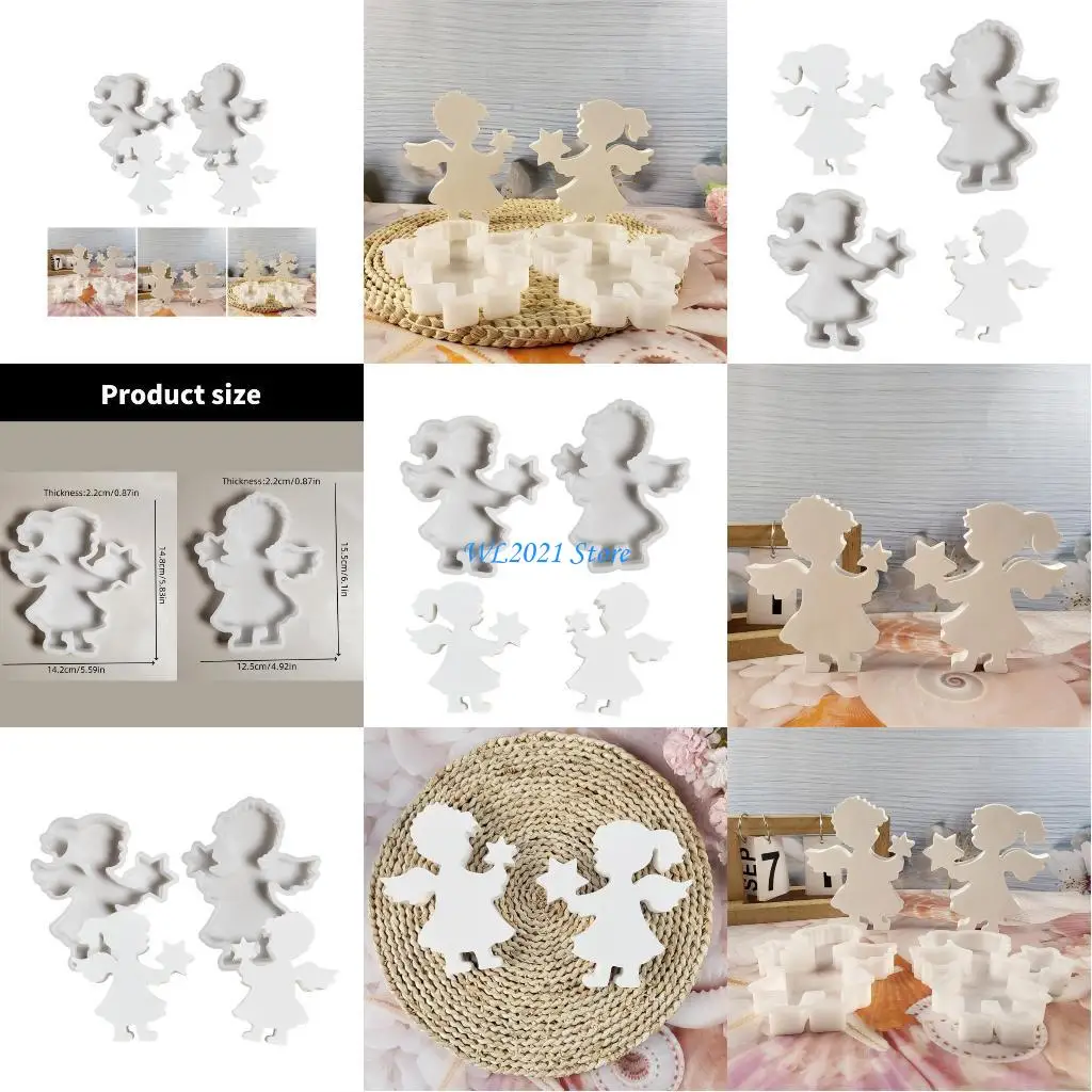 

G5GC Angel Boy and Girl Holding Star Decoration Silicone Mold Jewelry Making Supplies