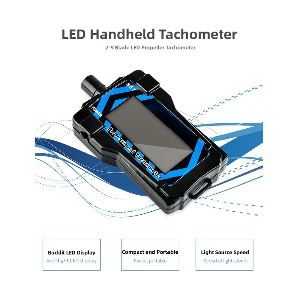 

1 шт. Ручной тахометр со светодиодной подсветкой для измерения скорости вращения пропеллеров от 2 до 9 лопастей, с ремешком для авиамоделей