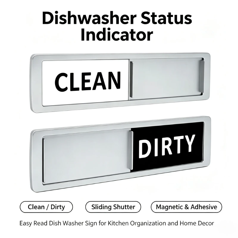 Sliding Shutter Dishwasher Magnet Indicator Sign Dual Use Magnetic Self-Adhesive Clean Dirty Dishwasher Status Marker