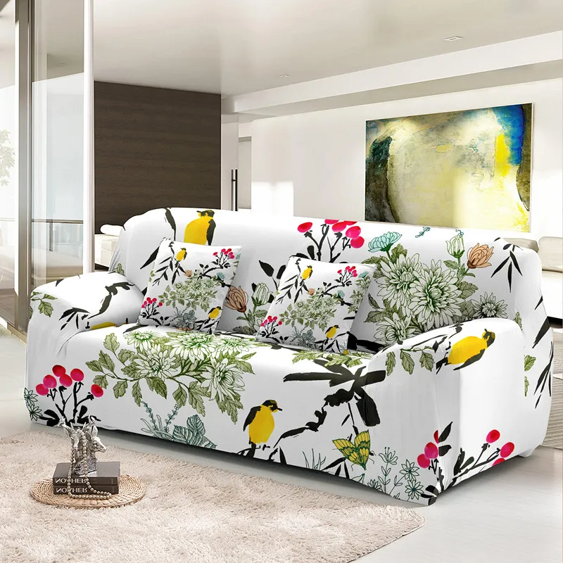 Plants And Birds Sofa Covers For Living Room Classic Stretch Couch Covers Washable Dust Proof Elastic Slipcover 1/2/3/4 Seater