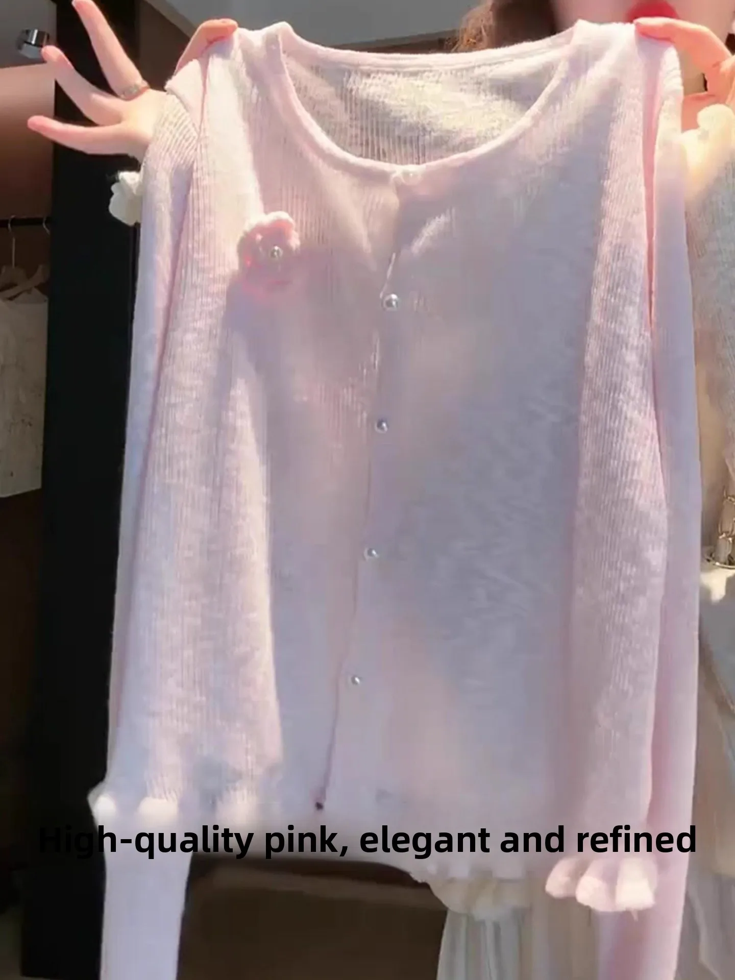 

Нежный вязаный кардиган-топ с длинным рукавом, однотонный, с 3D-цветами, на одной пуговице, летний, приятный к телу