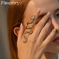 Foxanry Silver Color Snake Geometric Rings For Women Couples Punk Hip Hop Vintage Exaggerated Personality Party Jewelry Gifts