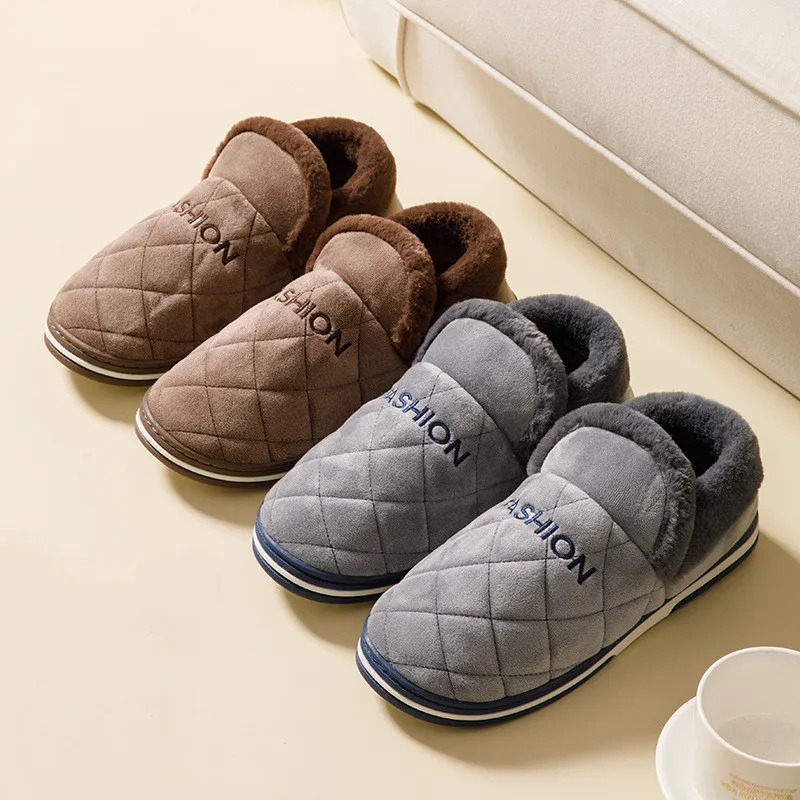 New Fashion Big Size 49 50 Men Warm Home Slippers Winter Autumn Bedroom Shoes Indoor Anti-Slip Comfort Casual Plush Slides