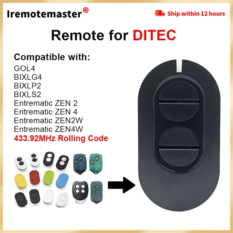 For DITEC Entrematic ZEN 4 / ZEN4W Garage Door Remote Control 433.92MHz Rolling Code