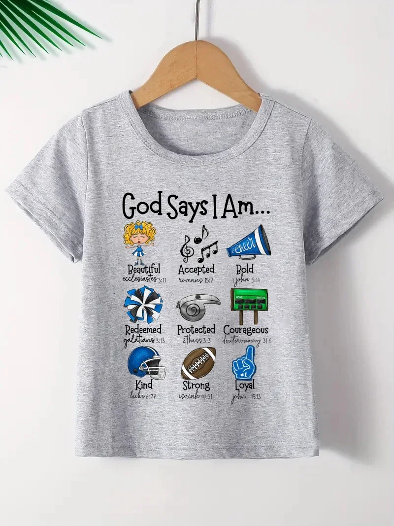 God Saysiam. Beautiful Printed Boys And Girls Letter T-Shirt Kids Top Short Sleeved Round Neck Summer Children'S Clothing