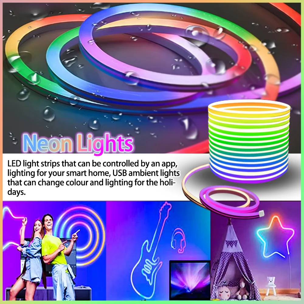 5/10 متر IP65 RGB شريط مصباح النيون ، RGB LED أضواء حبل النيون لتقوم بها بنفسك إضاءة ديكور النيون ، إضاءة ديكور للعطلات التي يتم التحكم فيها بواسطة التطبيق.