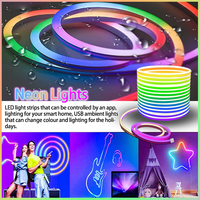 5/10M IP65 RGB Neon Lamp Tape，RGB LED Neon Rope Lights DIY Neon Deocoration Lighting，App-Controlled Holiday Decorative Lighting。