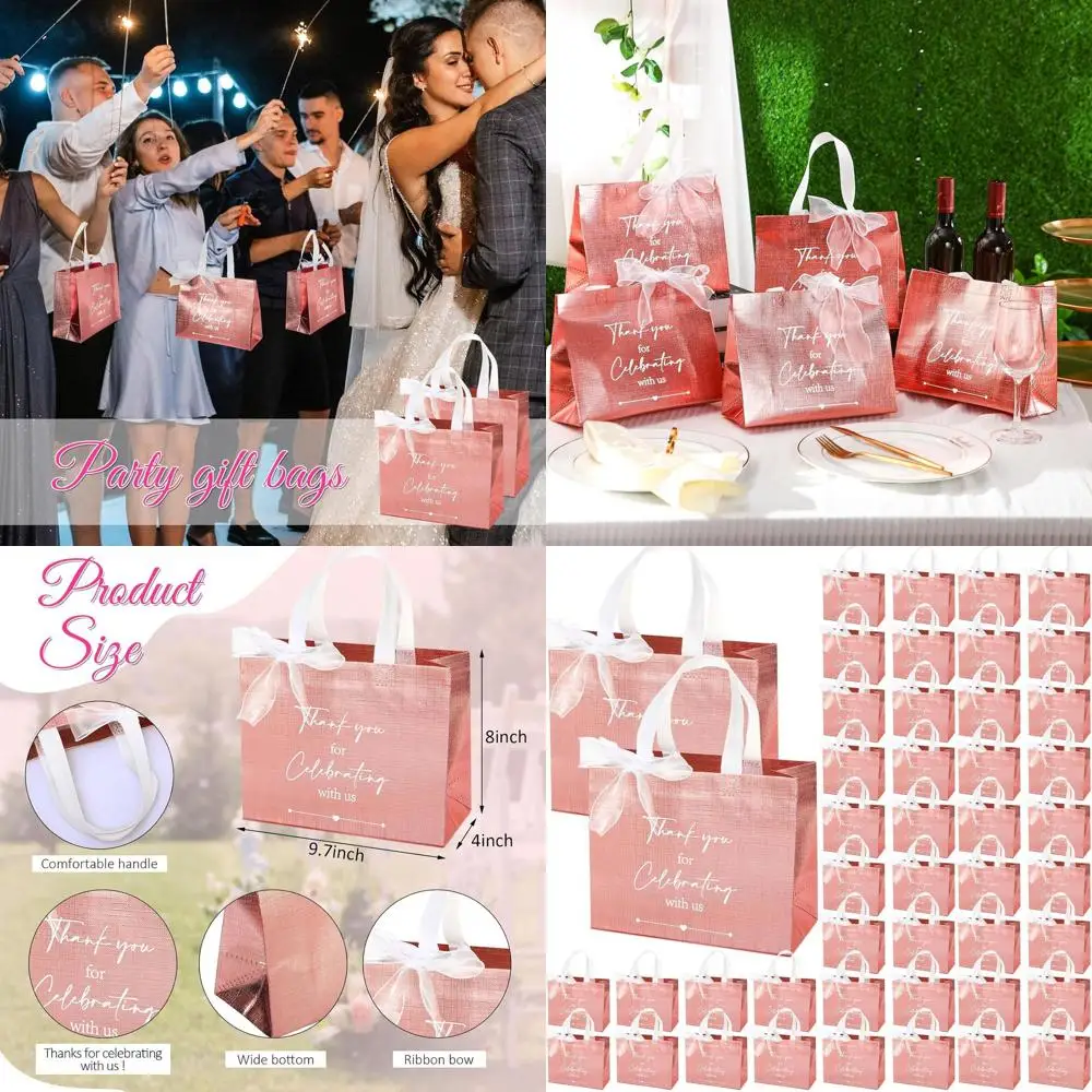 

100-Piece Reusable Rose Gold Tote Bags for Wedding Guests - Bulk Welcome Gifts for Bridal Shower Party Favors