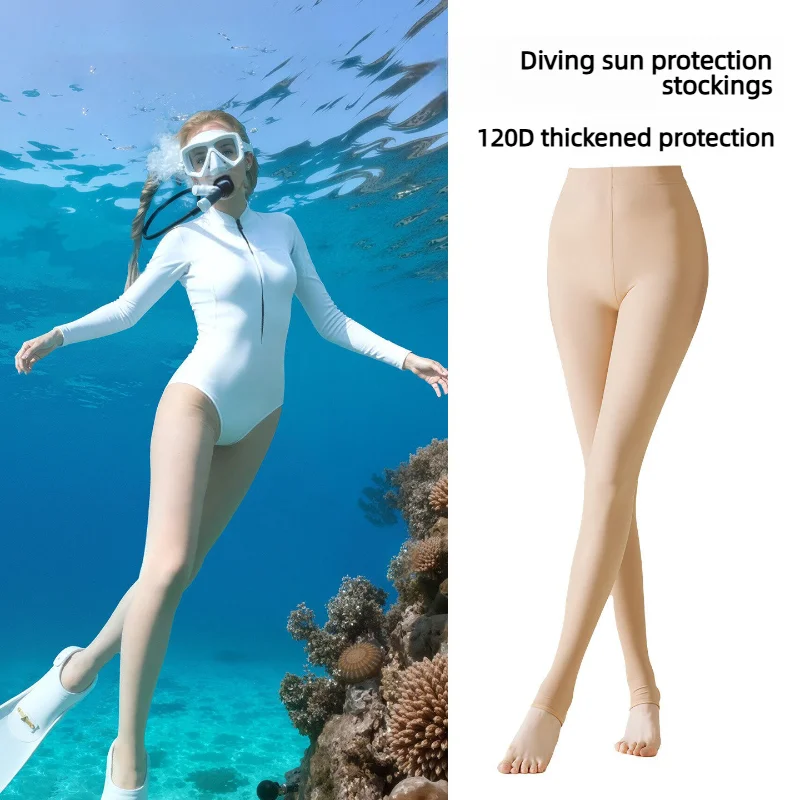 Women Sunscreen Snorkel Socks, Skin Color Thick Extended Dive Socks, Beach Swimming Surfing Jellyfish Protection Leggings