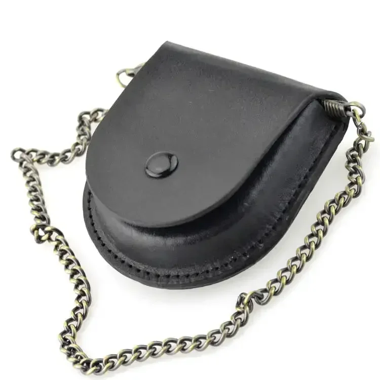 Fashion Male Black Brown Cover Vintage Classic Pocket Watch Box Holder Storage Case Coin Purse Pouch Bag with Chain