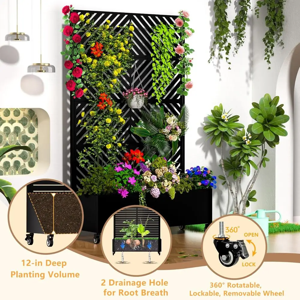 MTART Metal Planter Box with Trellis Outdoor, 72"x47"x16" Galvanized Raised Garden Bed with Privacy Sn & Drainage Holes & Lockab - view 3