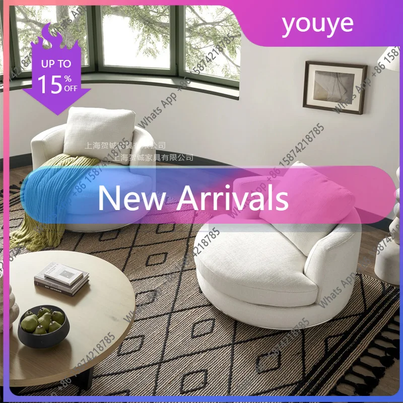 N64 Italian light luxury round sofa chair can be rotated, Nordic simple modern linen fabric designer single round sofa