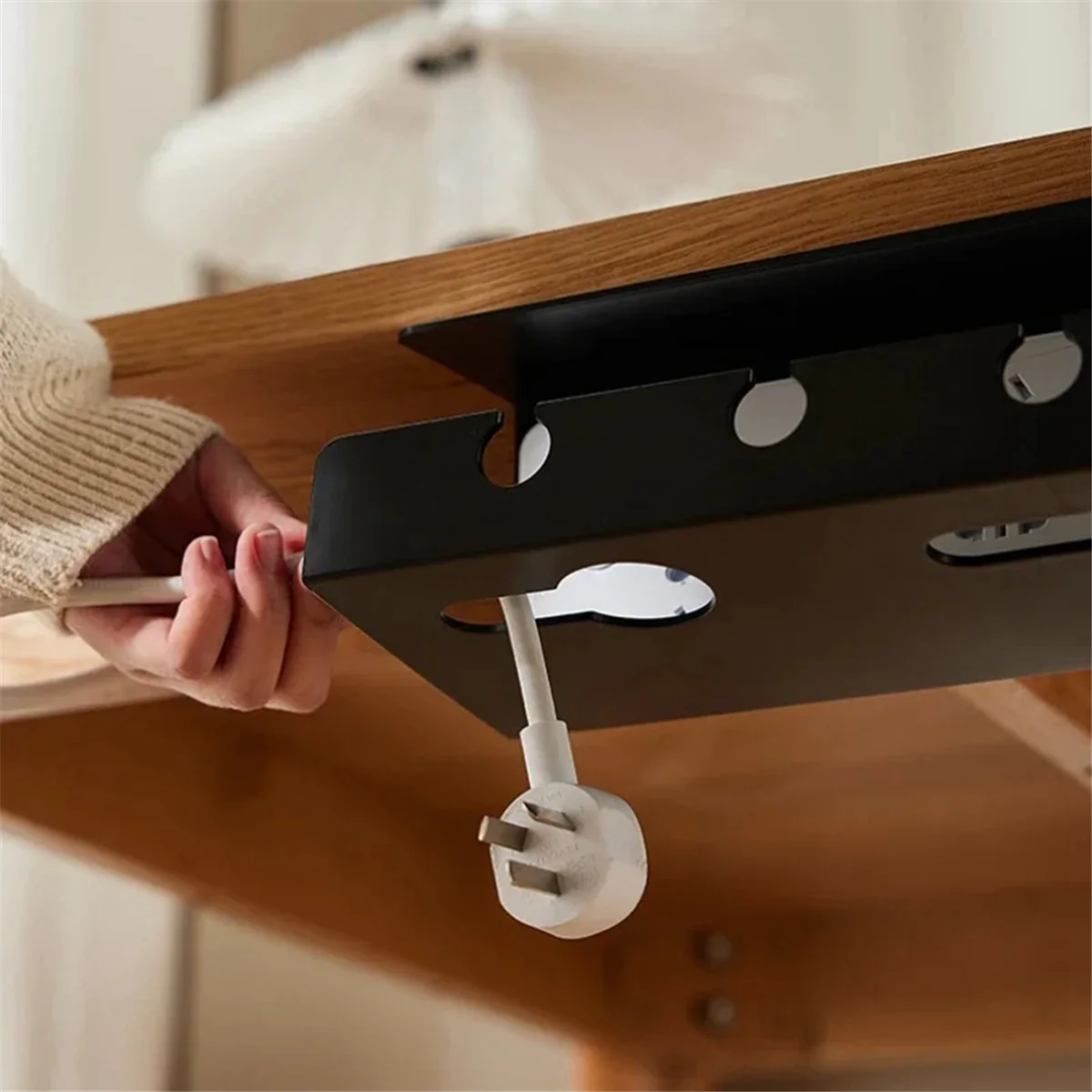 Cable Holder Under the Table, Manage Power Board Wires, Computer Desk Socket Fixing Without Punching, Storage Rack White