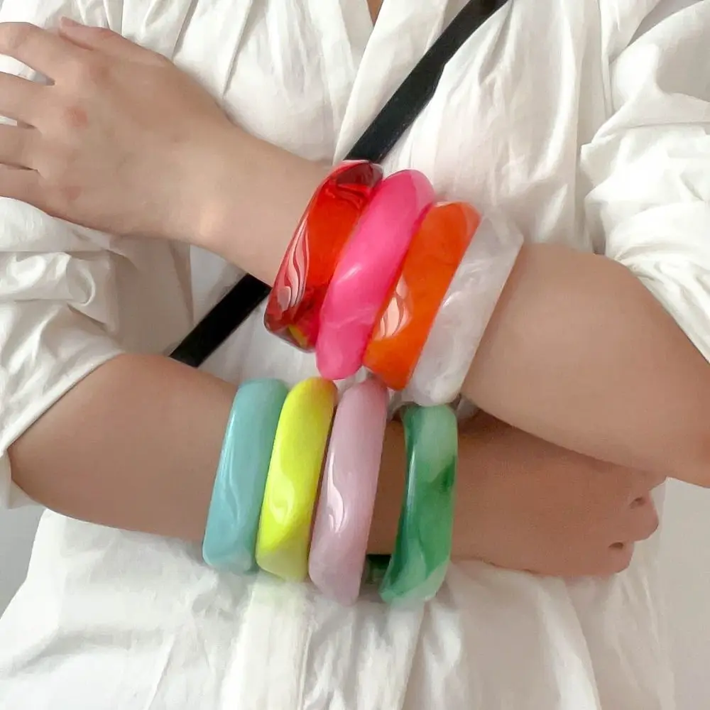 Bohemian Colorful Acrylic Bangle Europe American Style Minority Design Irregular Wide Bracelet Dopamine Jewelry Accessories