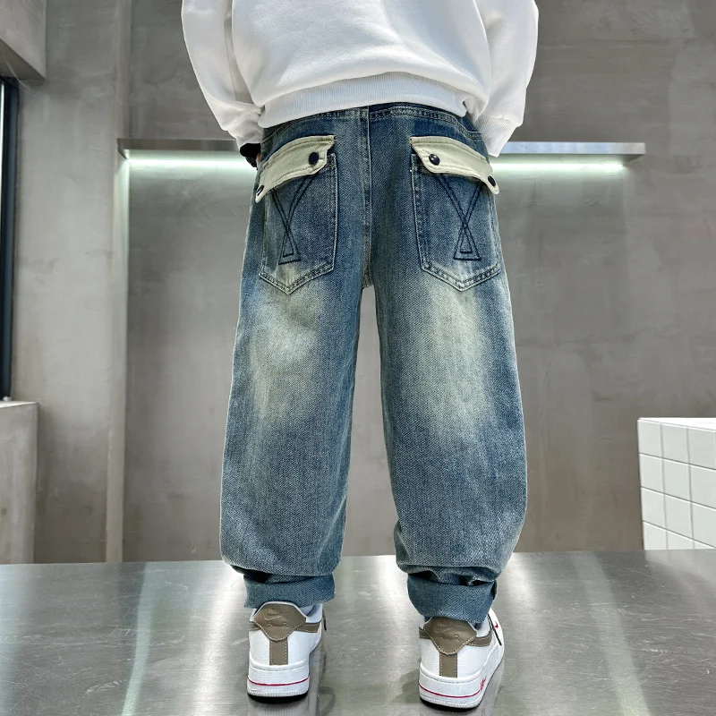 Boys Loose Fit Spring Autumn Jeans Fashionable Children Denim Pants New Arrival Kids Casual Wear Regular Jeans Trousers 5 To 14Y