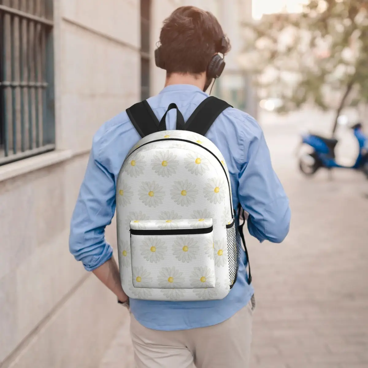 Hand Painted One Little White Daisy Watercolor Student Backpack School Bag Hiking Travel Daypack Men Women Bookbag Shoulder Bags