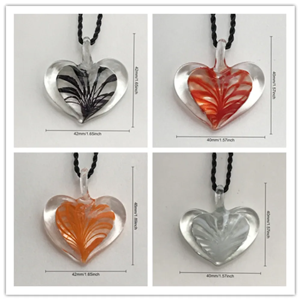 New Handmade Women\'s Murano Lampwork Glass Transparent Double-Layer Heart Pendant Fit Necklace Jewelry Gifts