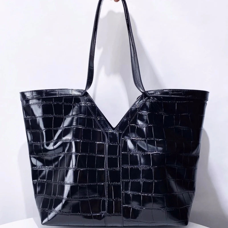 

Luxury Large-capacity Women's Crocodile Pattern Genuine Leather Tote Bag High Quality Office Lady Daily Commuting Shoulder Bag