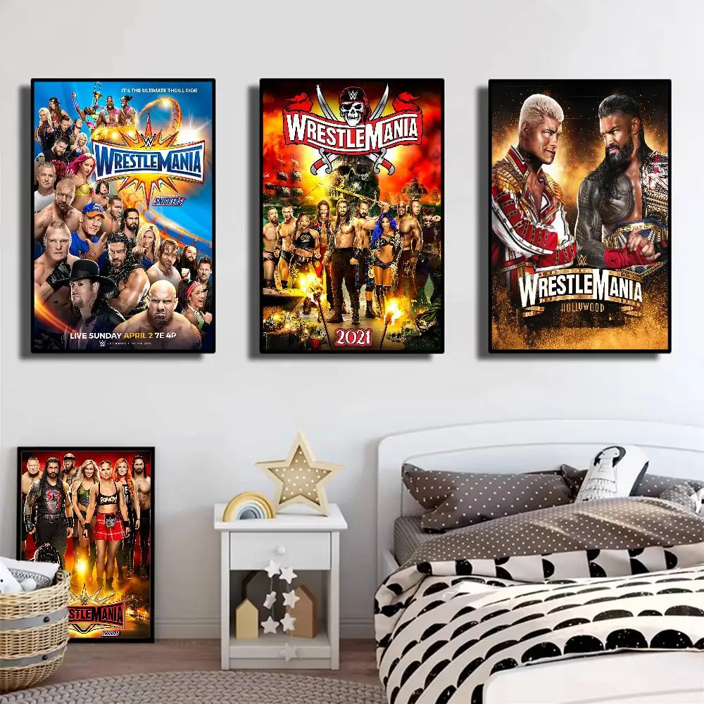 WWE WrestleMania Whitepaper ملصق يتوهم الجدار ملصق لغرفة المعيشة زخارف للحانات ملصقات جدار الفن