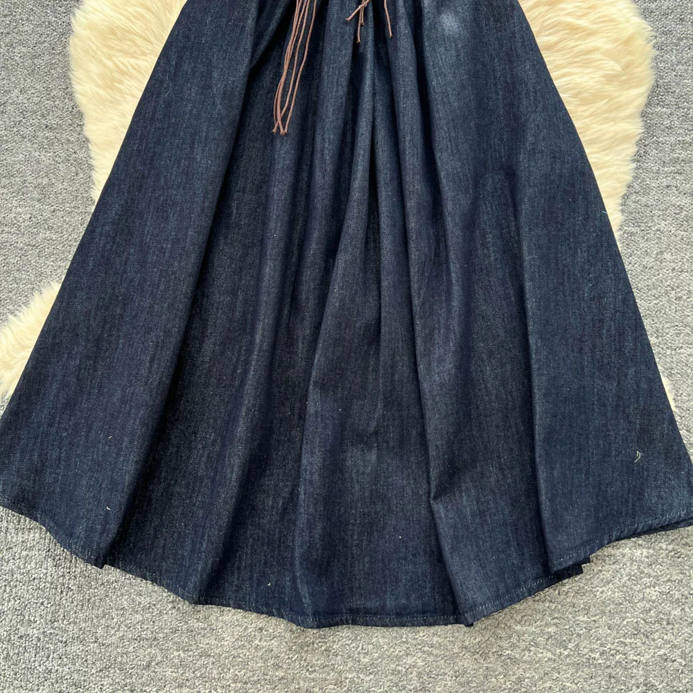 Chic vintage scollo a V senza maniche increspato sottile elegante fata moda coreana Boho vestito estivo abbigliamento donna Abito lungo