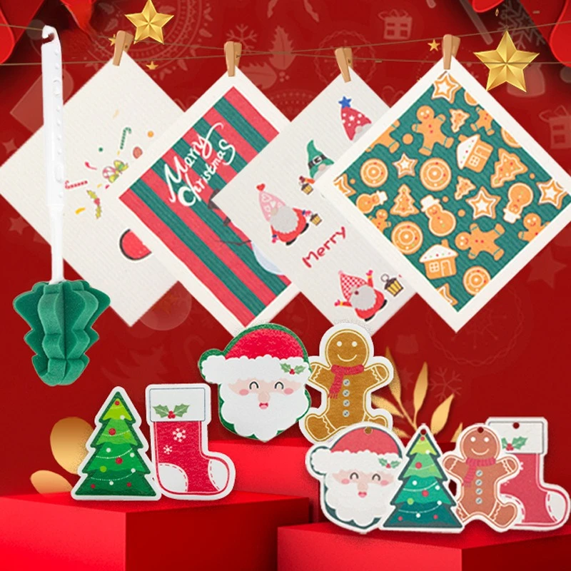 

Christmas Cleaning SpongeHousehold Scouring PadKitchen Wipe DishwashingSponge Cloth Dish CleaningTowels Accessory CleanTool