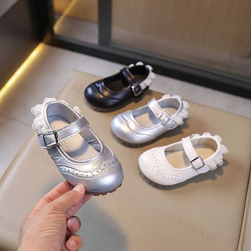 

Girls' Elegant Lace Designed Shallow Mouth Single Shoes 2025 Autumn Children's Soft Soled Comfortable Casual Flat Princess Shoes