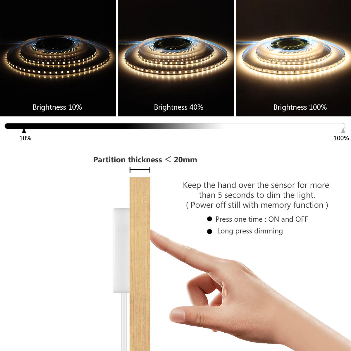 Światła podszawkowe LED czujnik ręcznego skanowania i lampa Swtich z możliwością przyciemniania Touch SMD2835 120 did/m lampka do szafy do