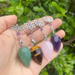 Natural Stone Crystal Pendulums for Divination Dowsing Reiki Tiger Eye Pink Clear Quartz Healing Yoga OM Spiritual Pendulos x229