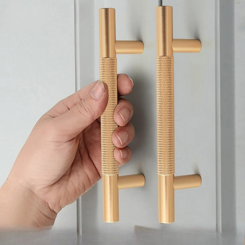 Golden cabinet wardrobe door handle - aluminum alloy round rod with embossed and carved patterns for drawer cabinet door handle