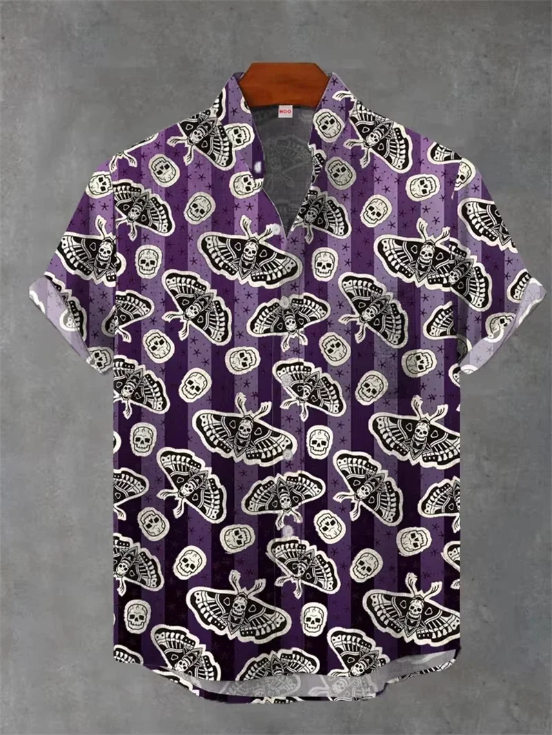 Retro-style ethnic print short-sleeved shirt for men fashionable casual loose-fitting men's shirt men's formal shirt