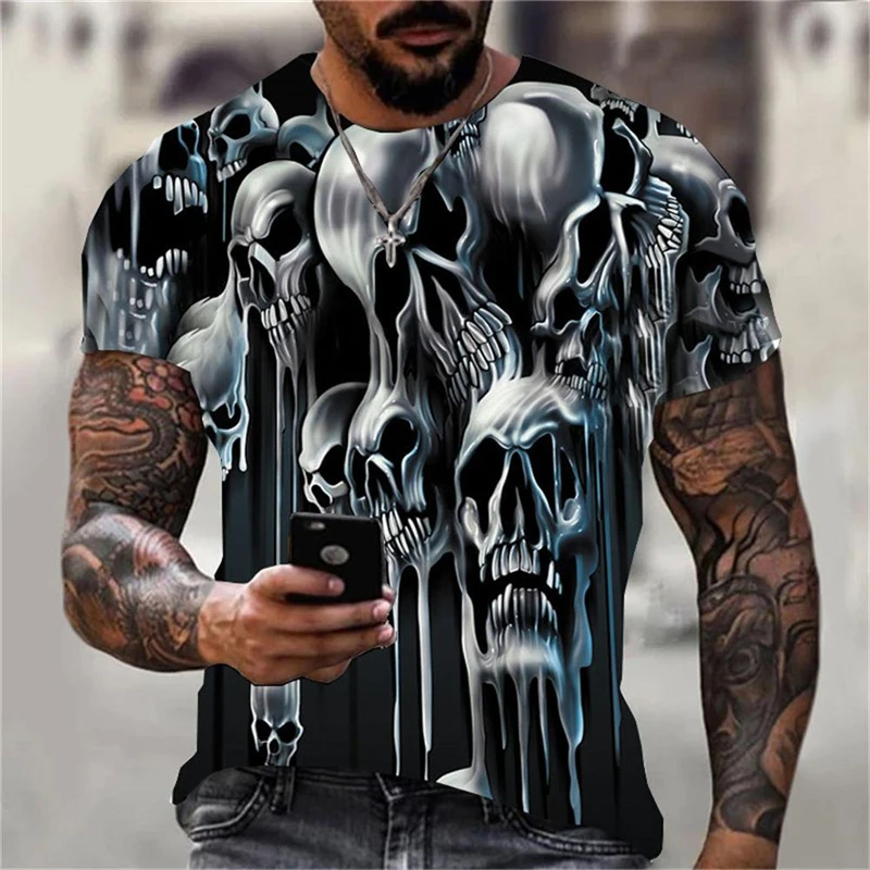 Horror Skull Graphics T Shirts Summer Fashion Short Sleeve O Neck Cool 3D Printed Mens T-shirts Trend Streetwear Oversized Tees