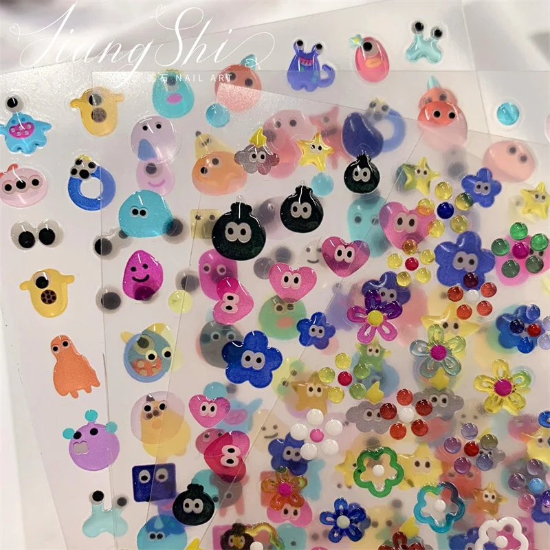 1 ~ 4 Stuks Schattige Nagelstickers Rijke En Kleurrijke Sticker Populaire Cartoon Gezichtsuitdrukking Nail Art Cartoon Nail Stickers Nail Art