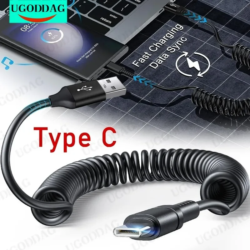 Type C Spiral Phone Charge Cable USB Spring Telescopic Fast Charging Cord for Samsung Xiaomi Huawei Universal Phone Charge Cable