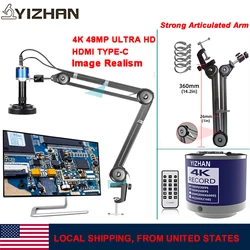48MP 1080P Articulated Arm Microscope 4K 2K HDMI/USB/VGA/Type-C Digital Microscope Camera 1-150X Lens 5-100cm Work For Soldering