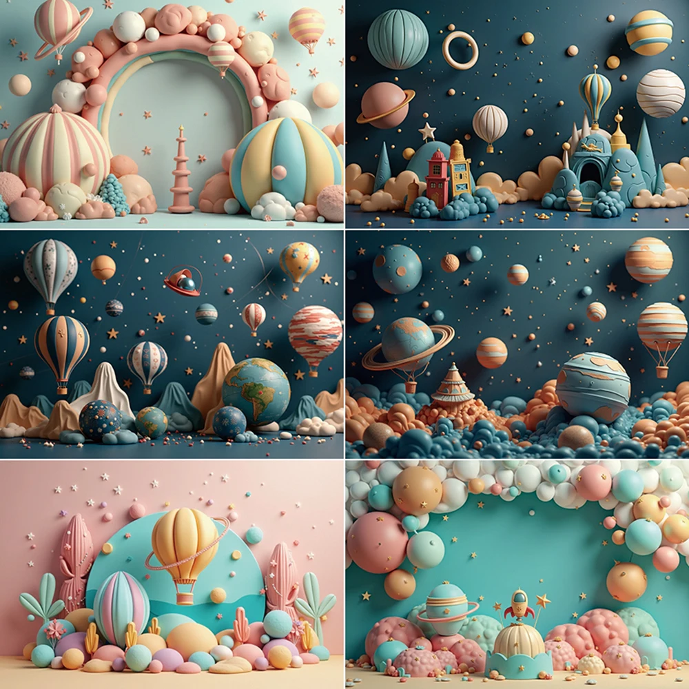 

MOON.QG Cartoon Birthday Background Photography Planet Interstellar Travel Photozone Backdrop Children Studio Photozone Props