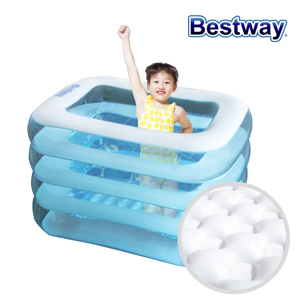 Best Way Transparent Blue square Embossing Inflatable Inflatable 120x90x75cm Baby Playing Pool Air Pool dling Pool Veranda for home use 54410