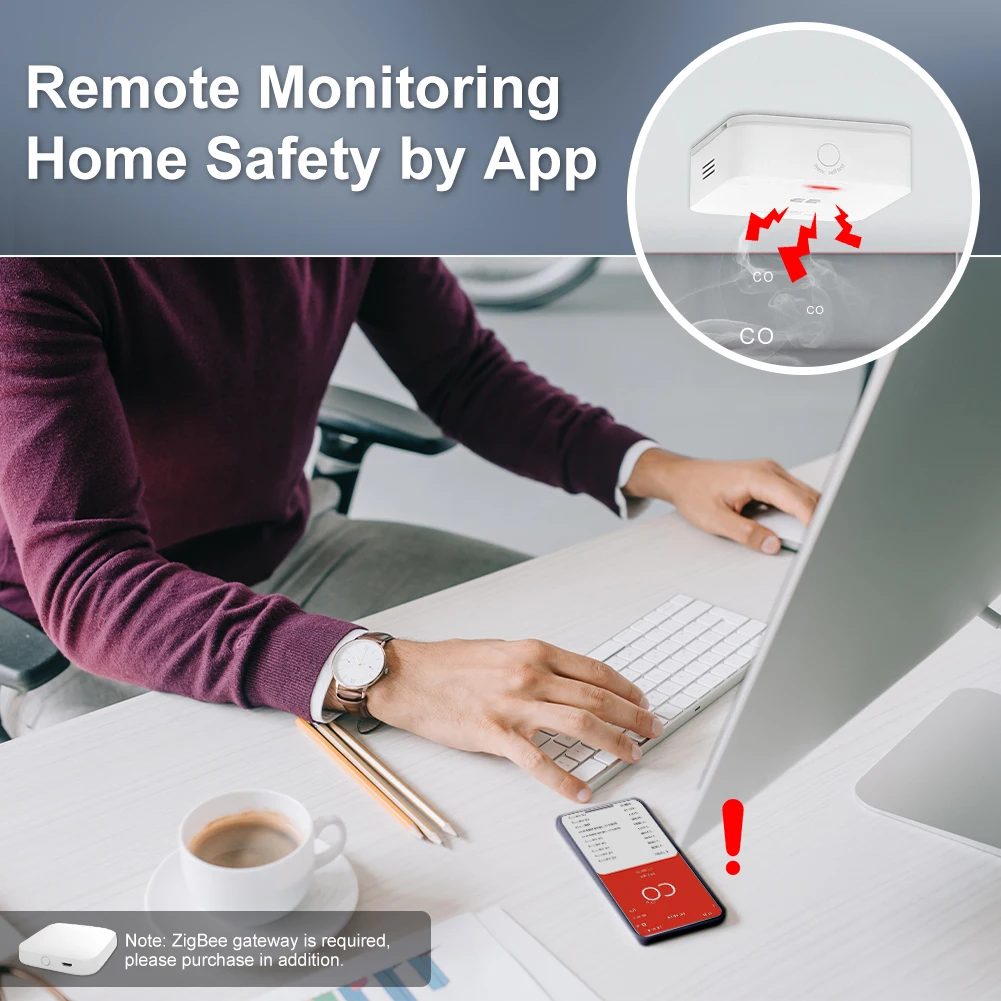 MOES Tuya ZigBee CO Detector de fugas de Gas, alarma de monóxido de carbono, sirena de Gas inalámbrica para el hogar, Sensor de alarma, seguridad