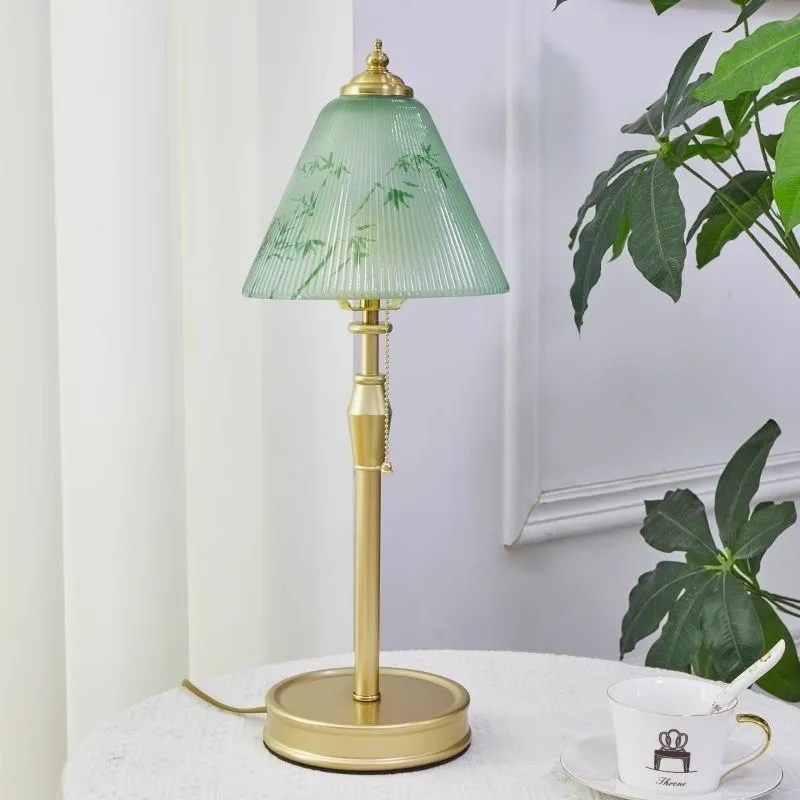 

Hand-painted Glass Table Lamp Retro Bedroom Atmosphere Lamp New Chinese Living Room Corridor Decorative Lamp