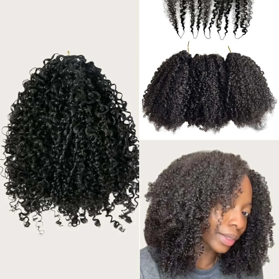 

Натуральные афро-кудрявые вьющиеся 12А, невидимые вязанные крючком человеческие волосы, предварительно разделенные, простая установка, мягкие маленькие спиральные наращивания с перьями